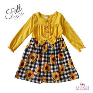 Sasha Girls Sunflower Plaid Long Sleeve Fall Dress
